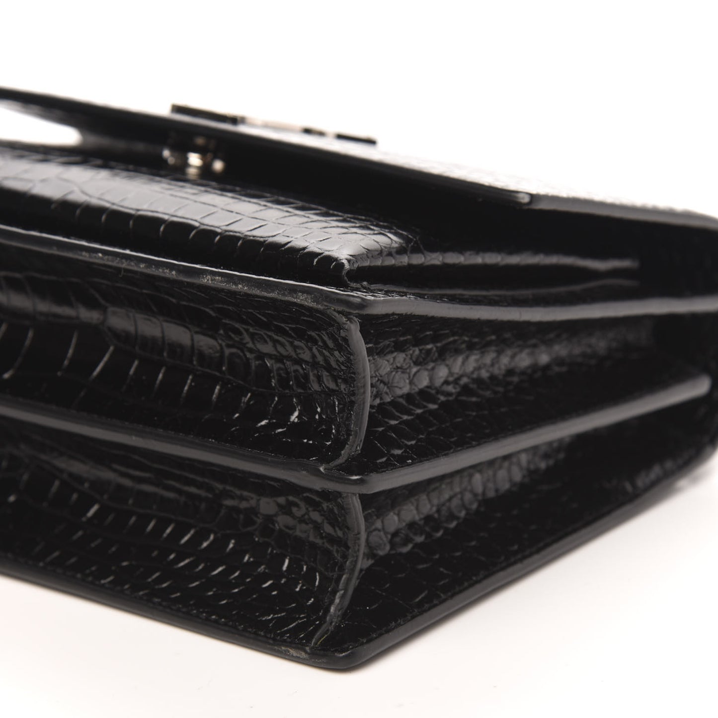 Calfskin Crocodile Embossed Monogram Sunset Black