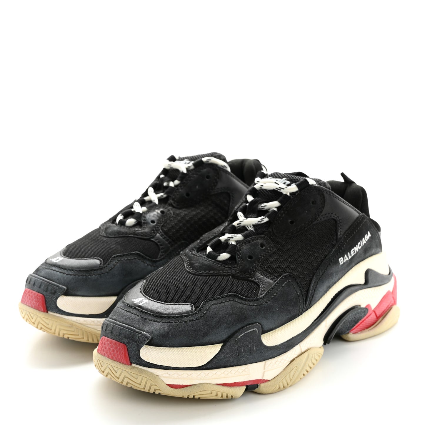 Fabric Mesh Washed Effect Womens Triple S Sneakers 41 Black Red