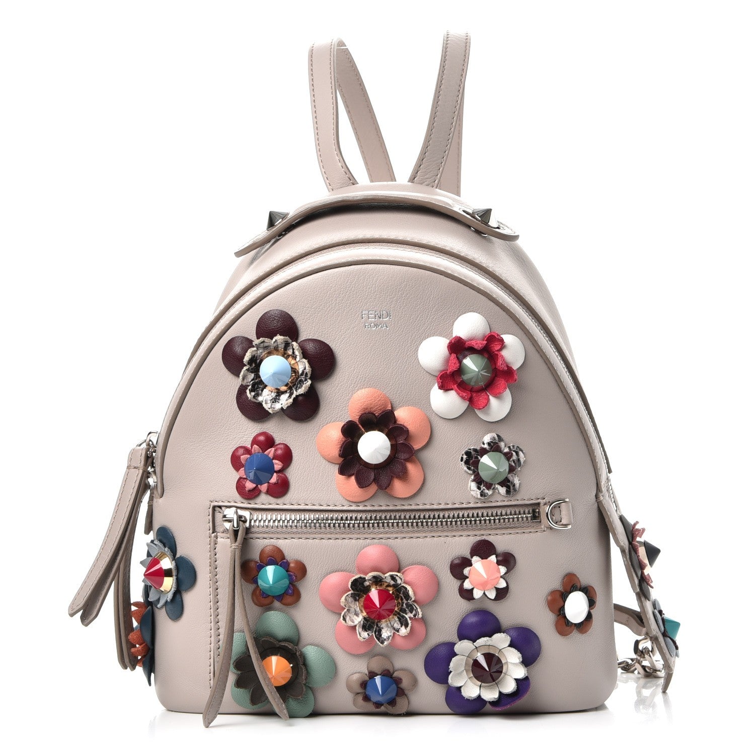 Fendi Vitello Dolce Flowerland Studded Mini Backpack Grigio Polvere Multicolor 242635 – FASHIONPHILE