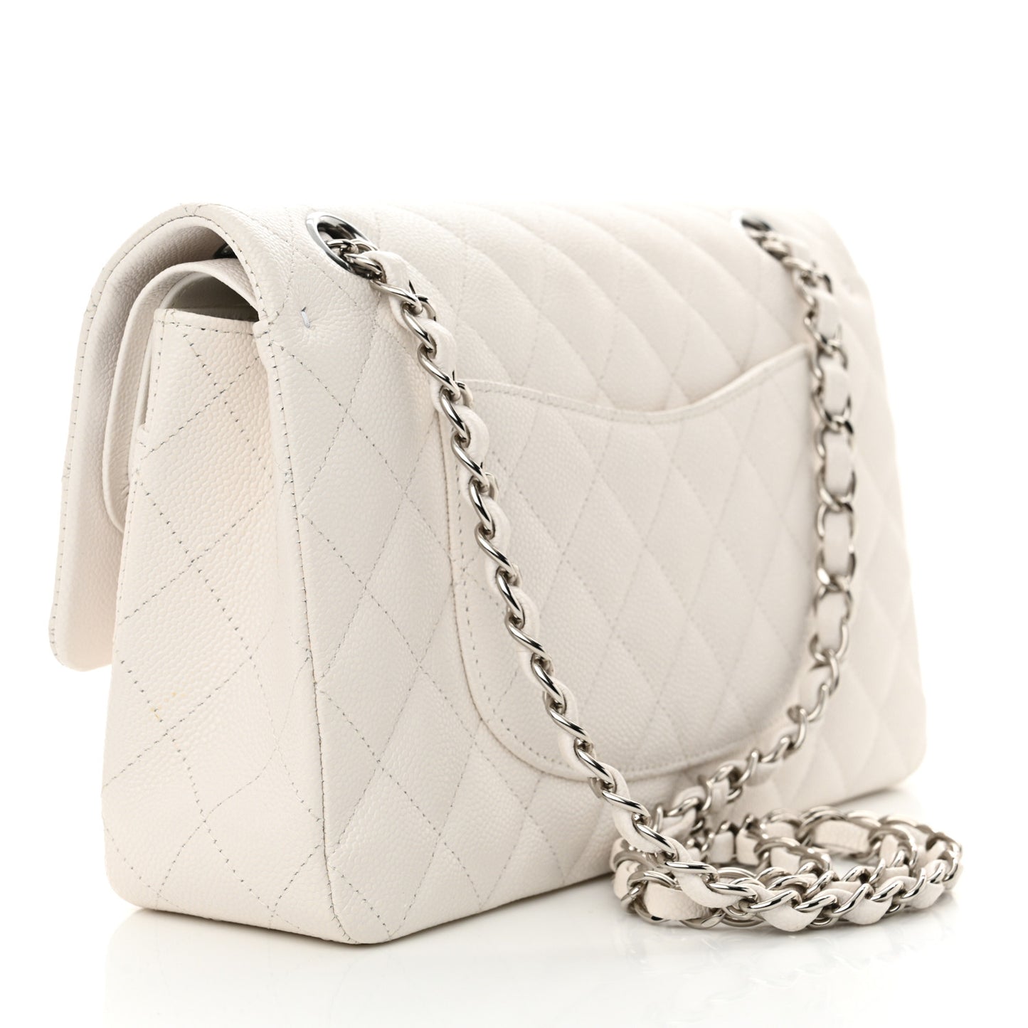 Caviar Quilted Medium Double Flap White