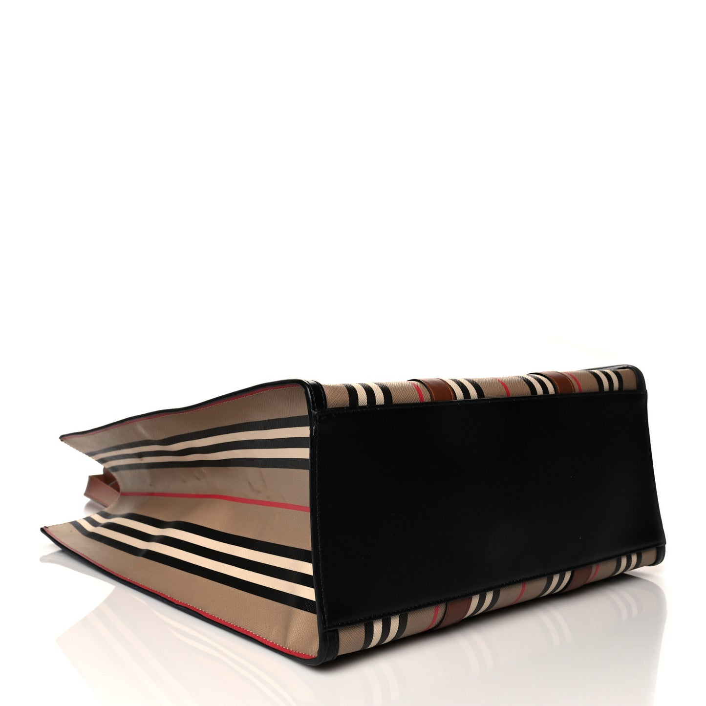E-Canvas Stripe Medium Portrait Tote Bag Brown