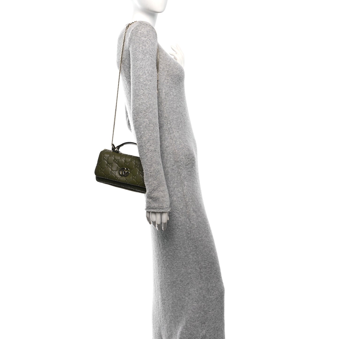 Lambskin Embossed Mini GG Milano Top Handle Shoulder Bag Green