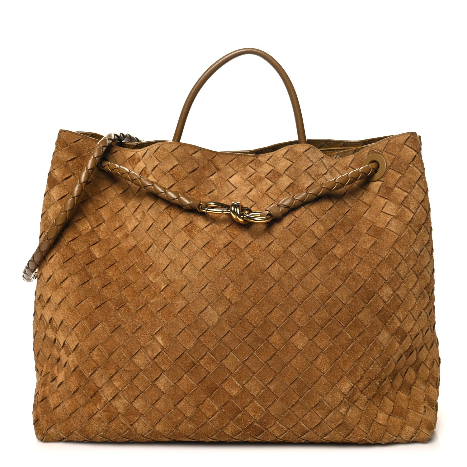 Bottega Veneta Suede Intrecciato Large Andiamo Shoulder Bag Acorn