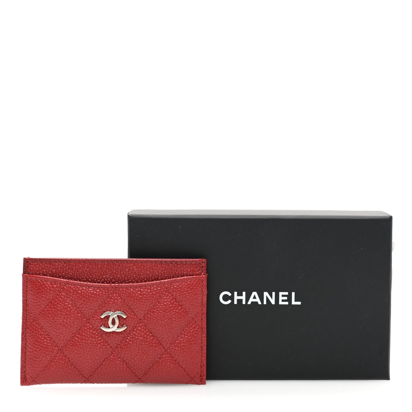 Caviar Quilted Card Holder Red
