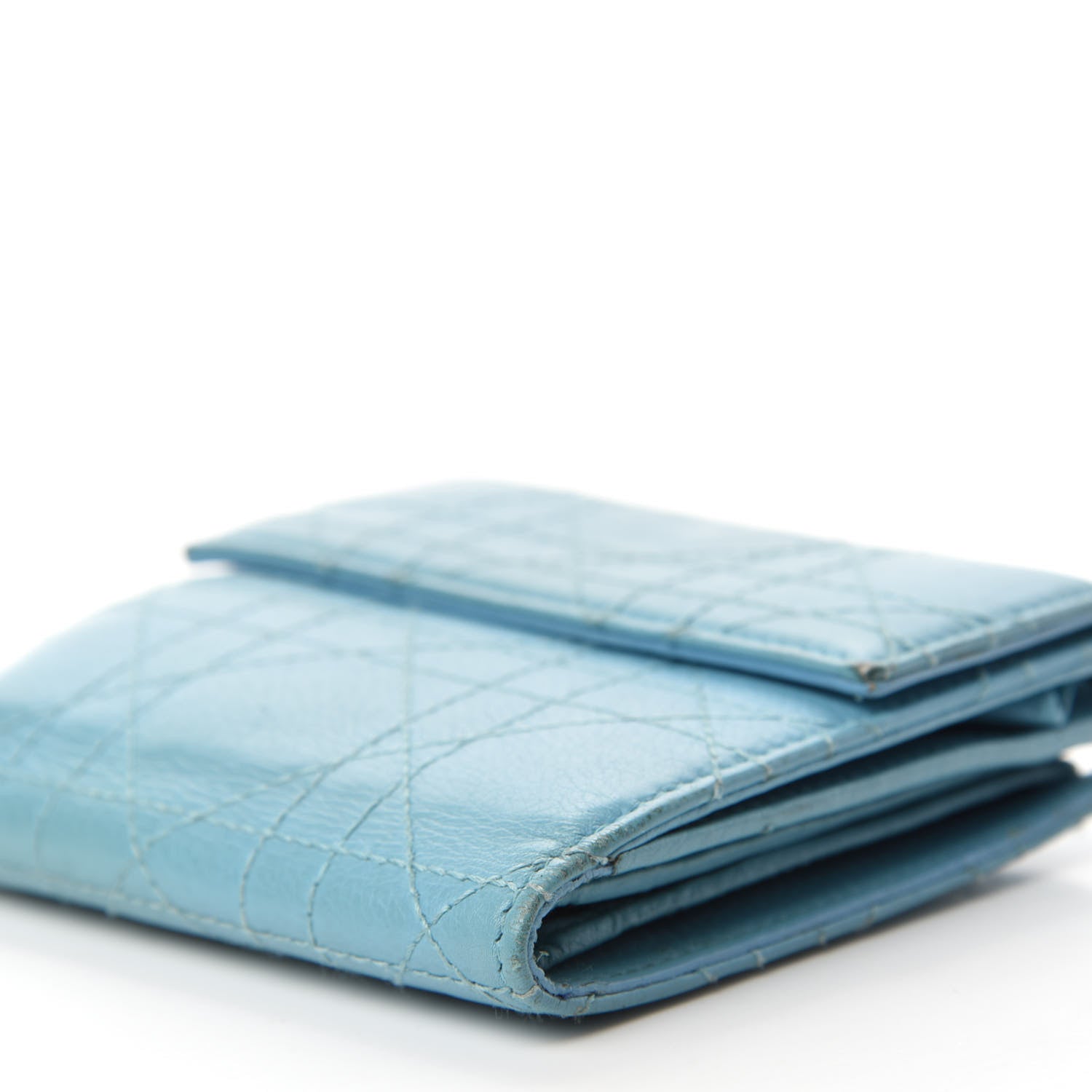 Christian Dior Grained Calfskin Cannage Lady Dior French Wallet Light Blue 6 of 13