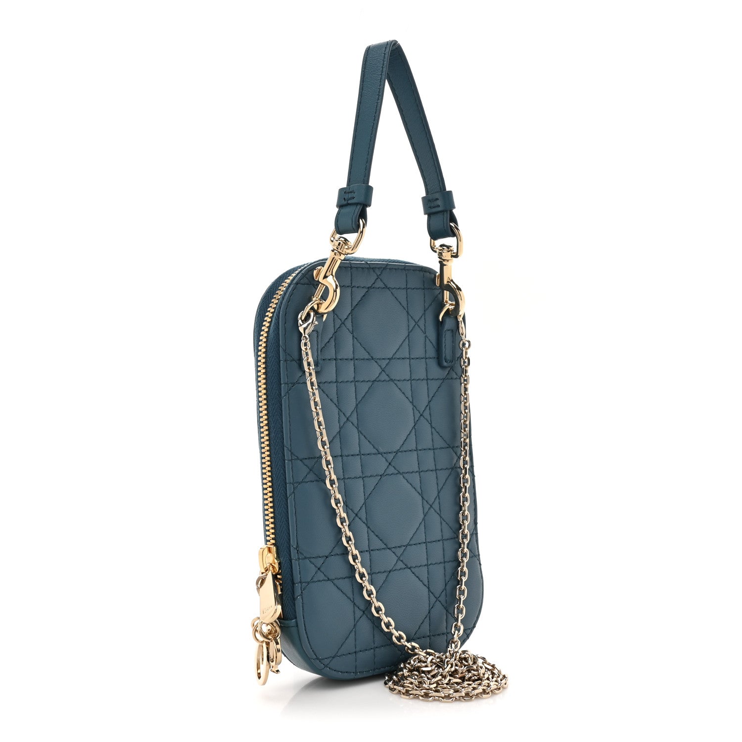 Christian Dior Lambskin Cannage Lady Dior Phone Holder Cloud Blue 3 of 12