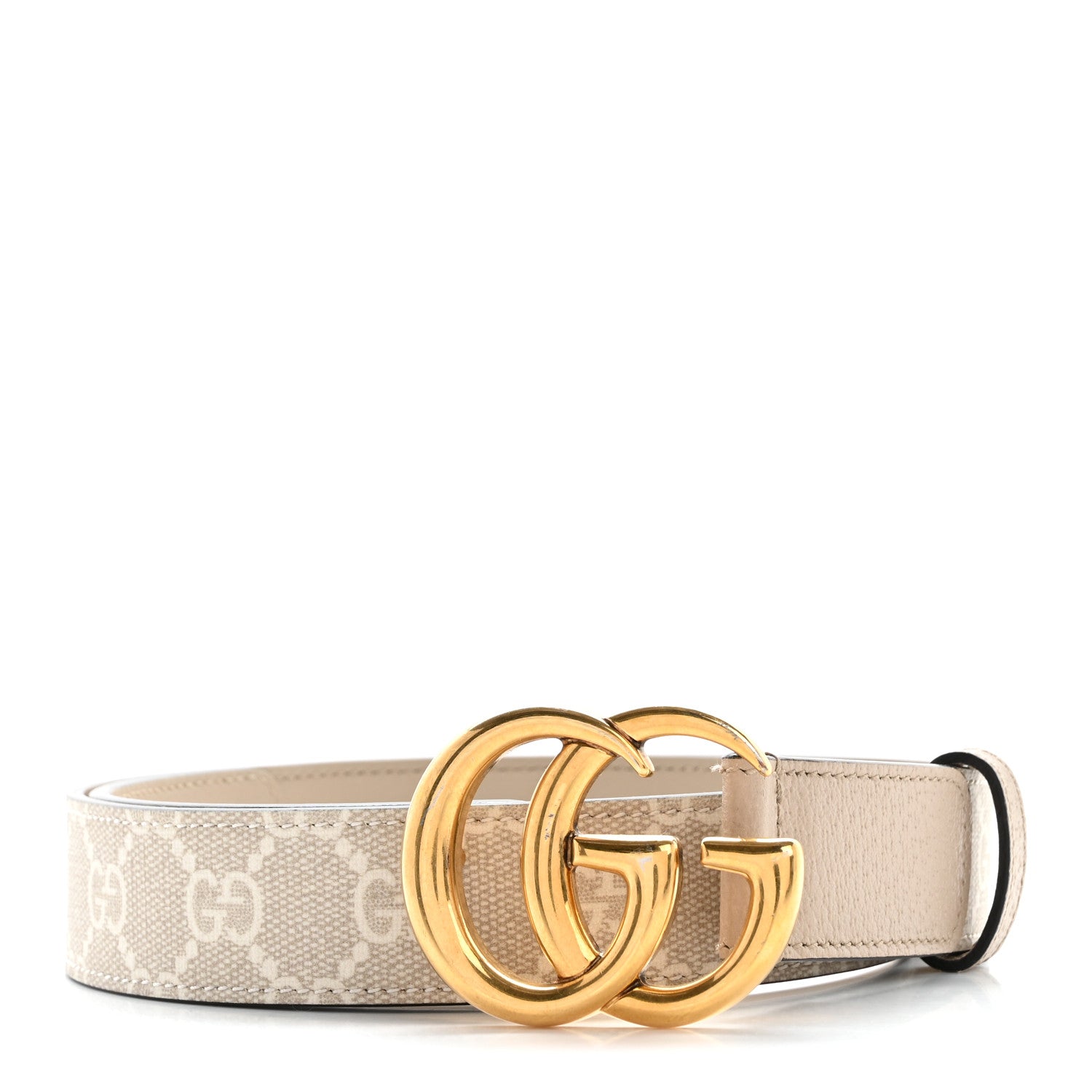 Gucci GG Supreme Monogram Calfskin Double G 30mm Belt 80 32 Beige Mystic White Oatmeal 1 of 6