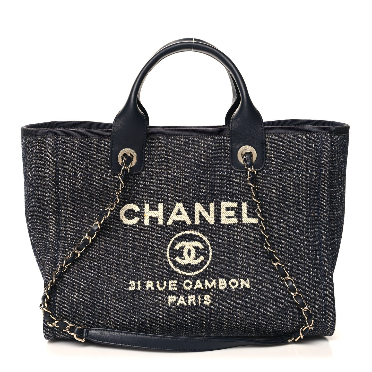Denim Small Deauville Tote Dark Blue White