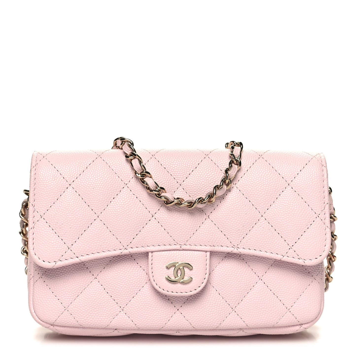 Caviar Quilted Flap Phone Holder With Chain Light Pink