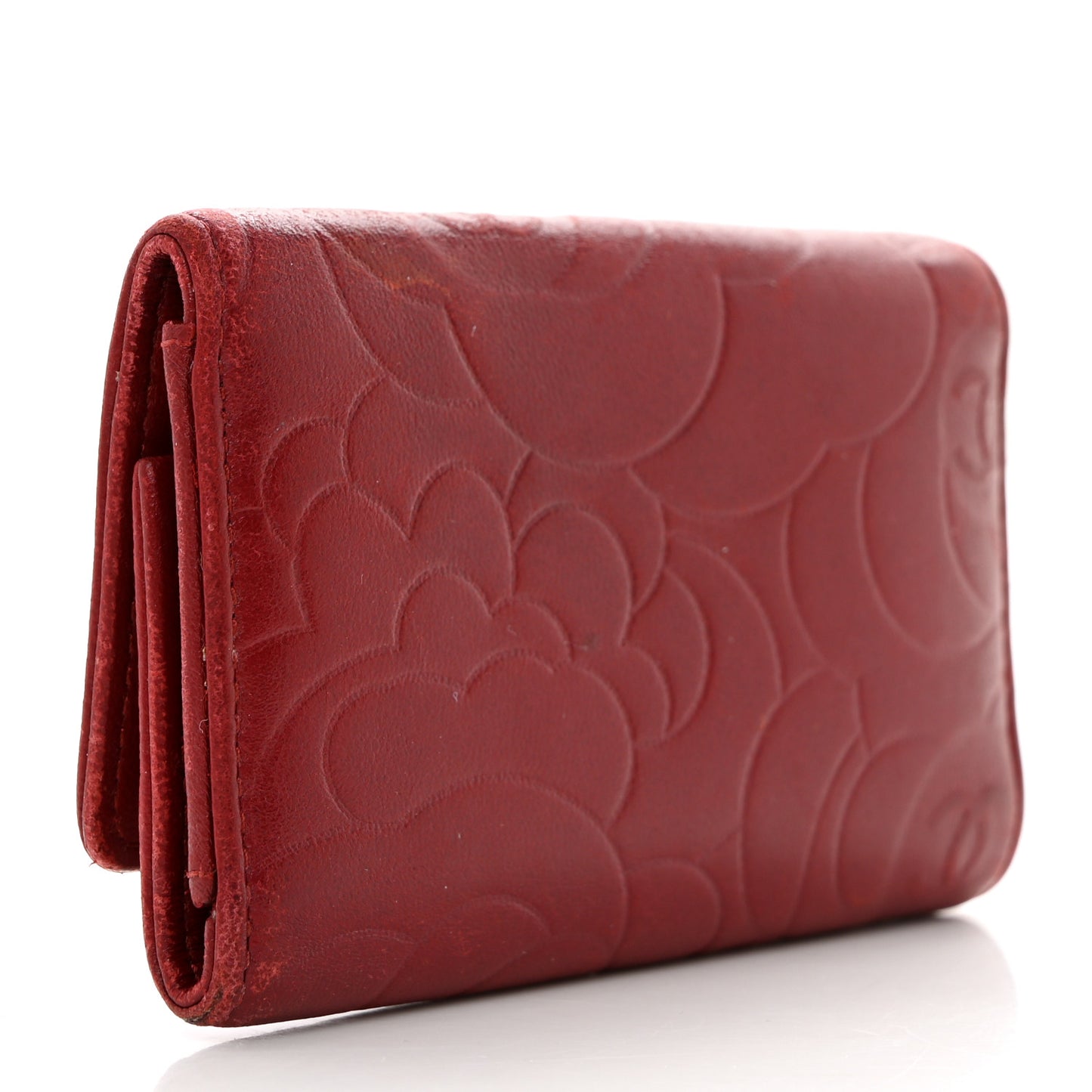 Lambskin Camellia Embossed 4 Key Holder Dark Red