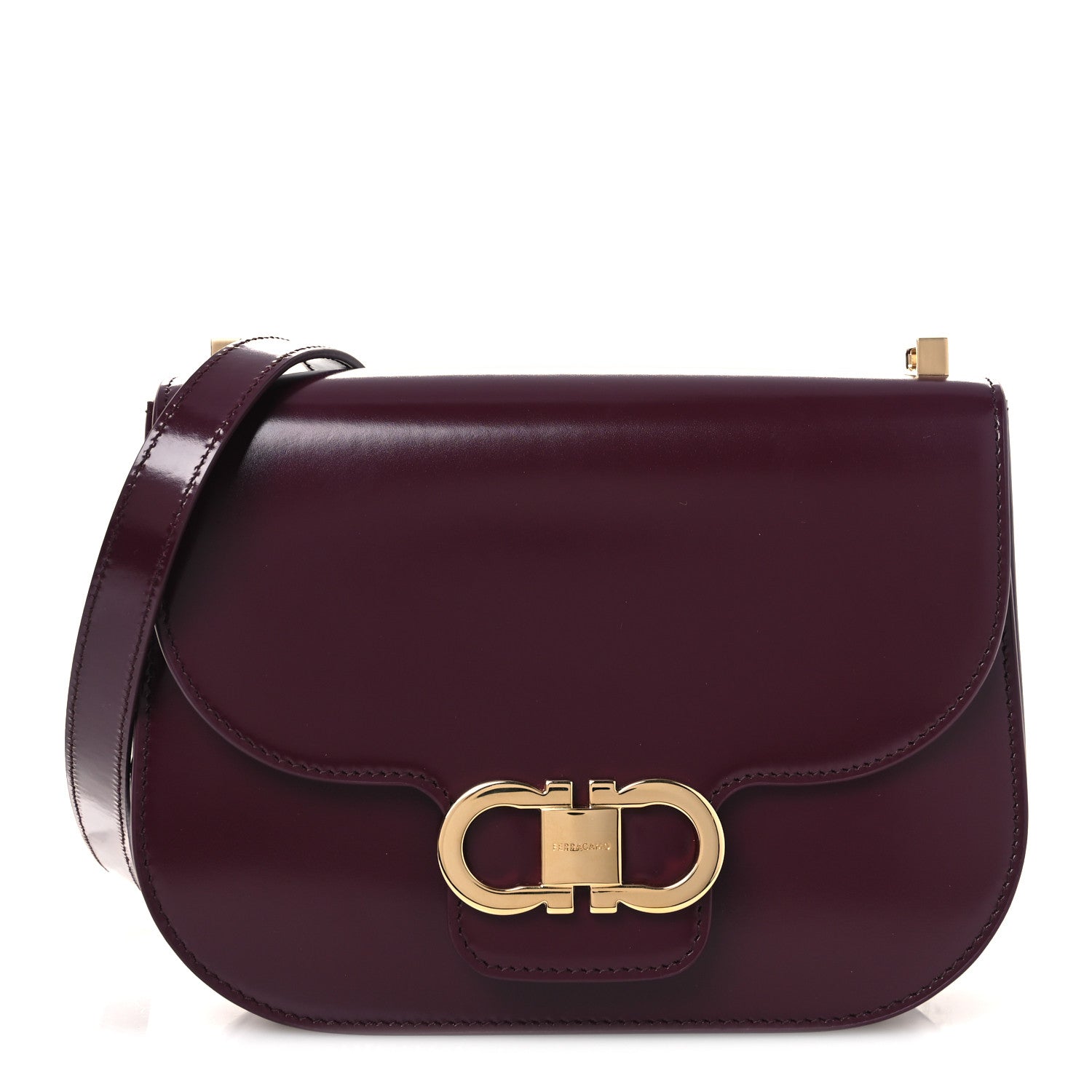 Salvatore Ferragamo Calfskin Double Gancini Crossbody Plum 1903965