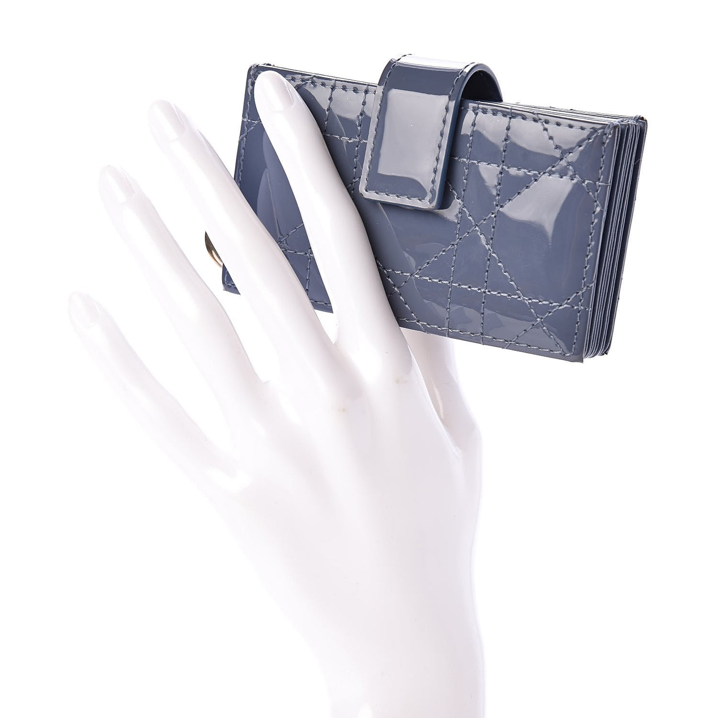 Patent Cannage Lady Dior 5-Gusset Card Holder Blue