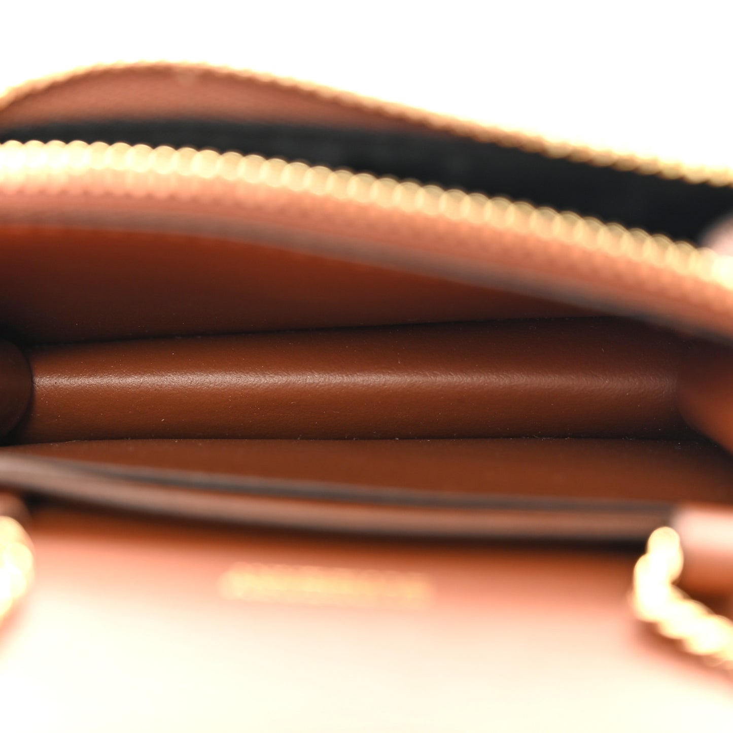 Grainy Calfskin Vintage Check Jade Card Case On Chain Tan