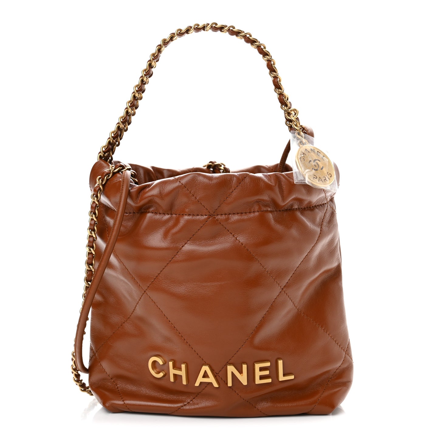 Shiny Calfskin Quilted Mini Chanel 22 Light Brown