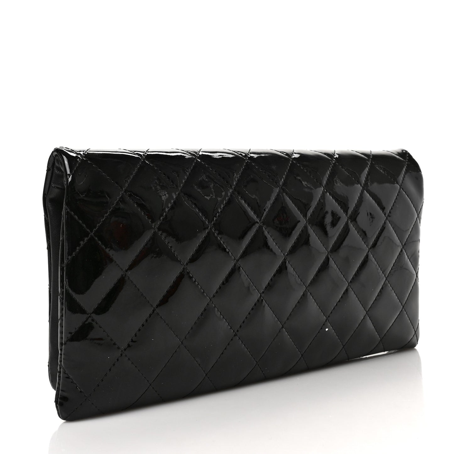 Patent Calfskin Quilted Beauty CC Clutch Black