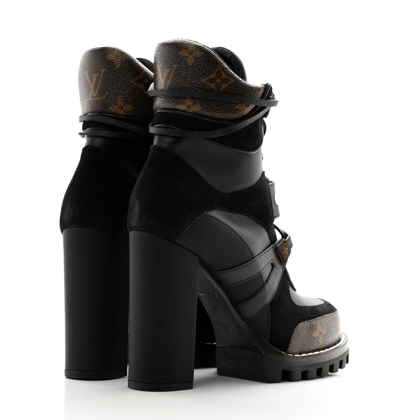 Suede Calfskin Monogram Star Trail Ankle Boots 38 Black