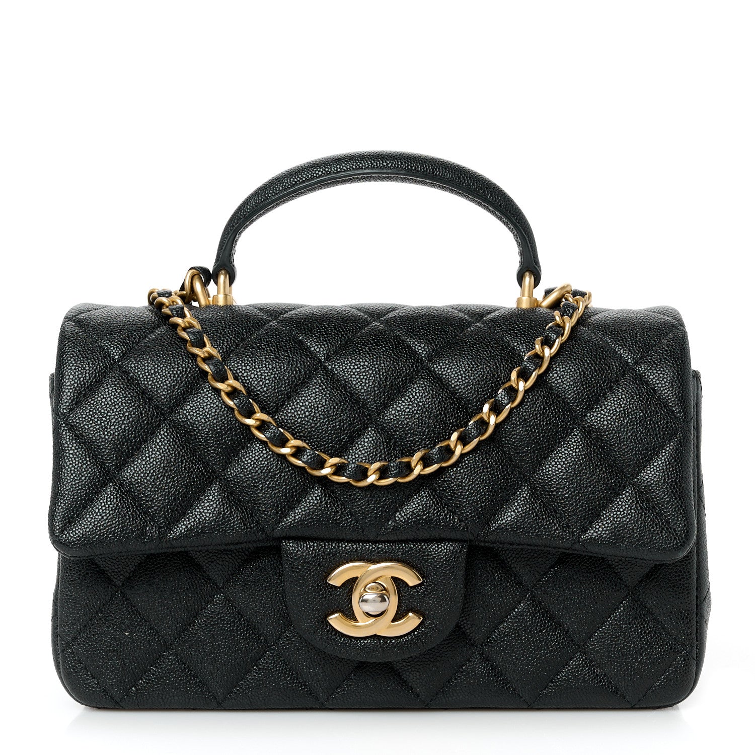小物 CHANEL Chanel Caviar Quilted Mini Top Handle Rectangular Flap Black