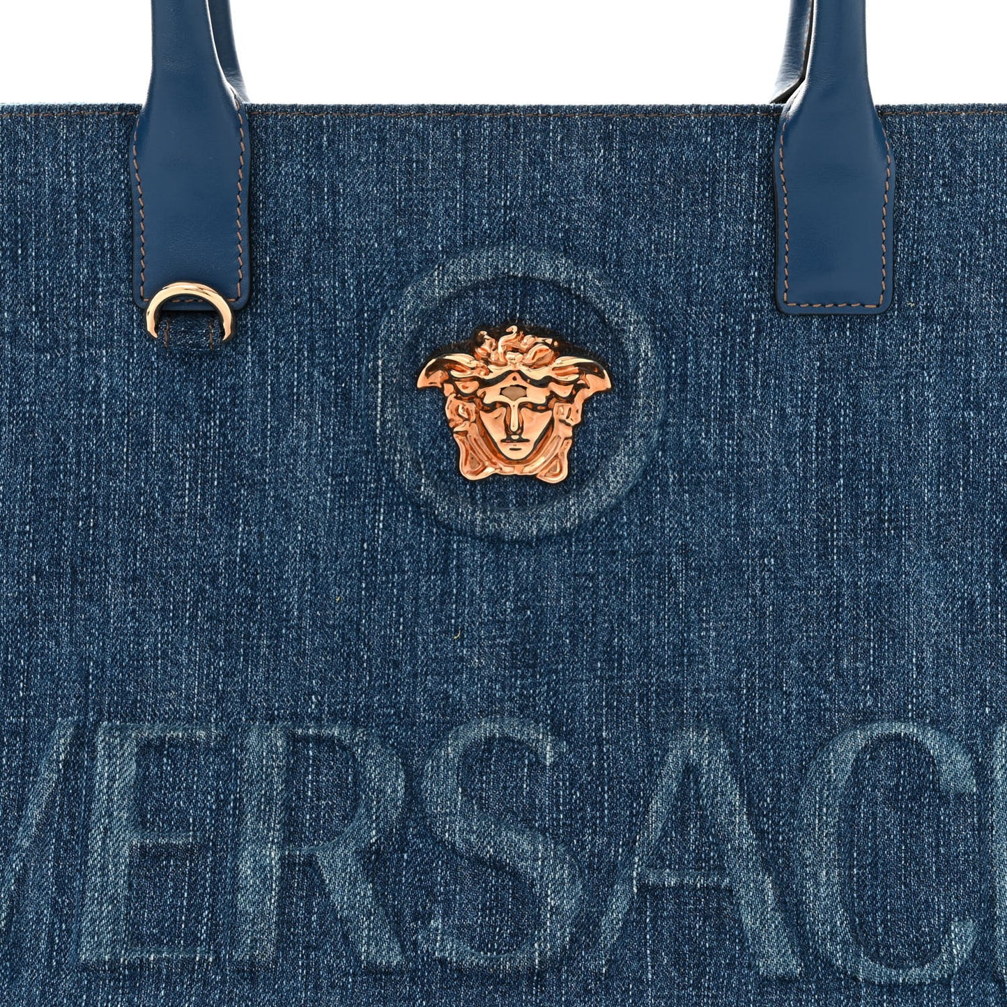 Denim Calfskin La Medusa Tote Bag Blue