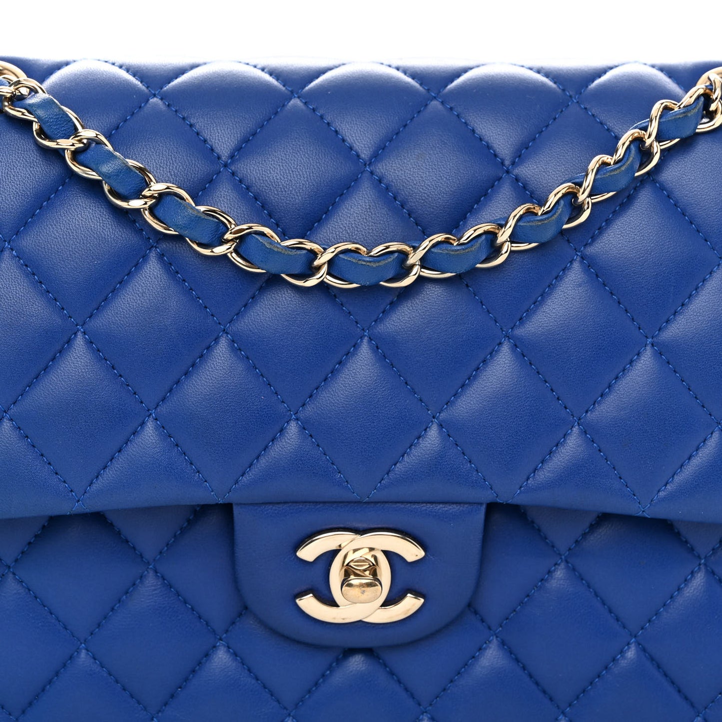 Lambskin Quilted Medium Double Flap Royal Blue