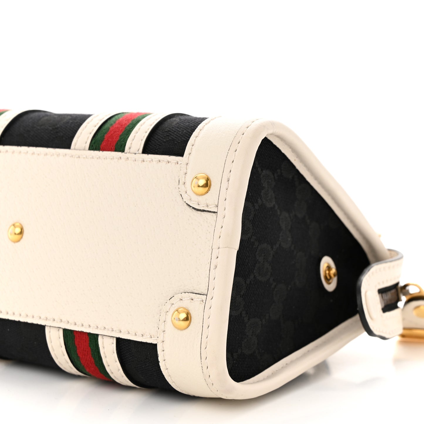 Monogram Textured Dollar Calfskin Web Mini Bauletto Duffle Top Handle Bag Black Mystic White