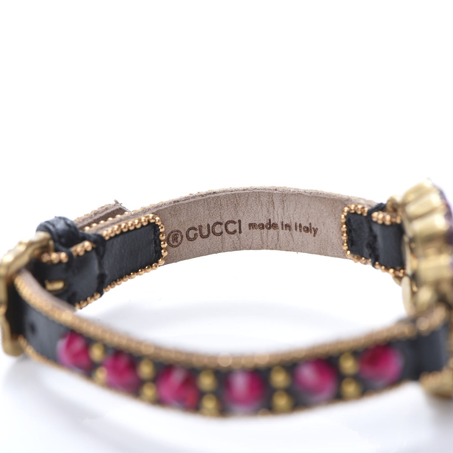 Calfskin Crystal Double G Bracelet Gold