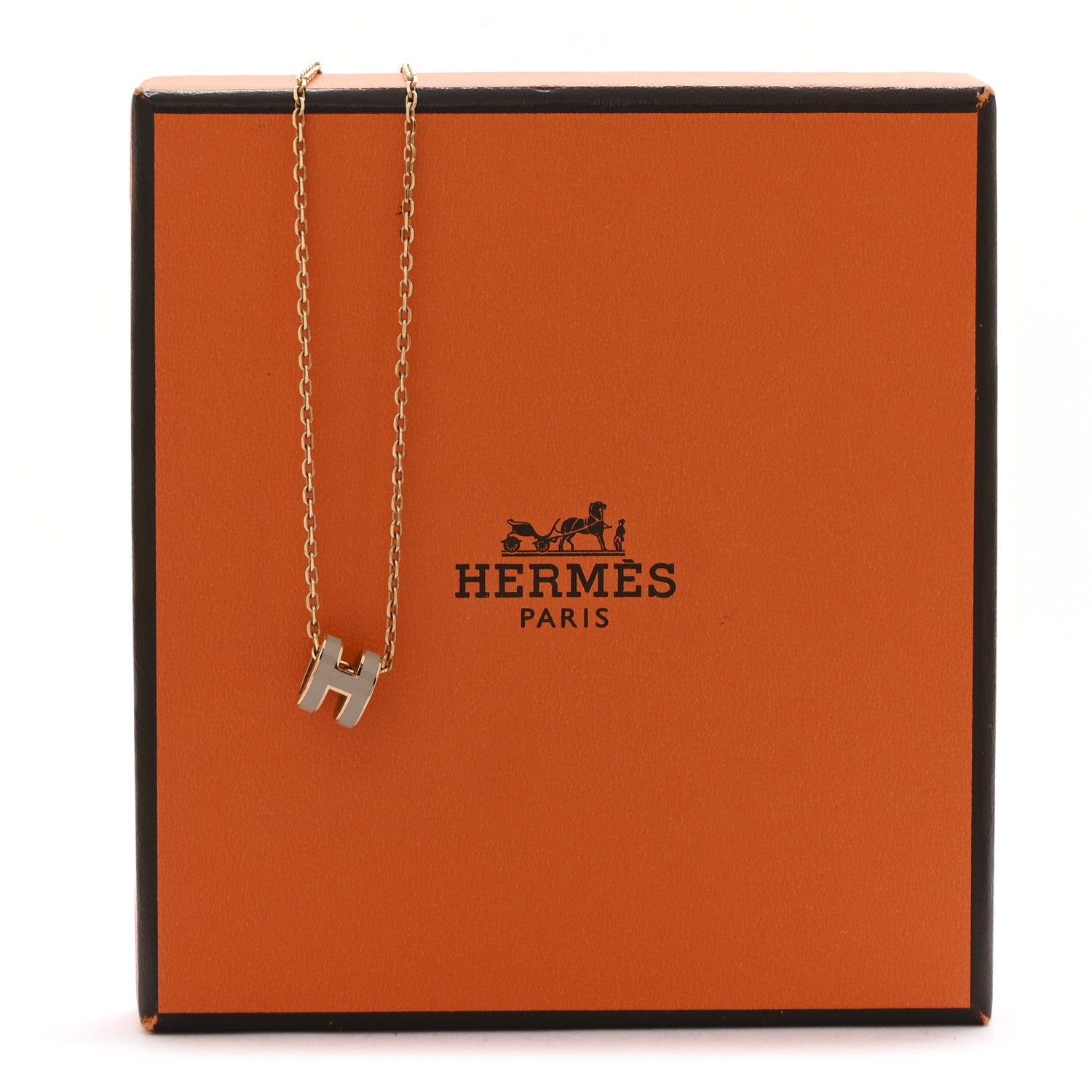 Hermes Lacquered Rose Gold Mini Pop H Pendant Necklace Marron Glace 7 of 7