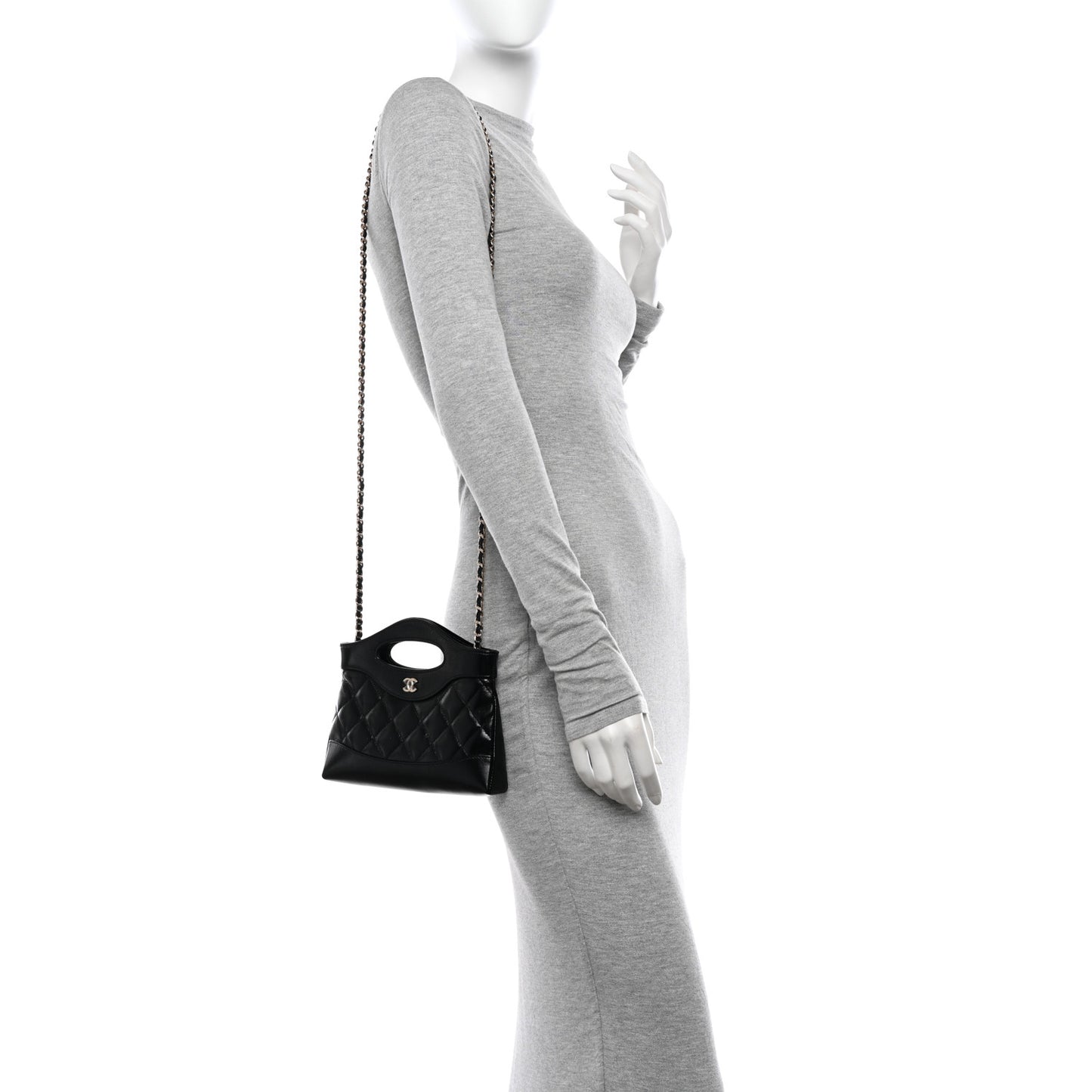 Shiny Crumpled Calfskin Quilted Nano 31 Shopping Bag Black