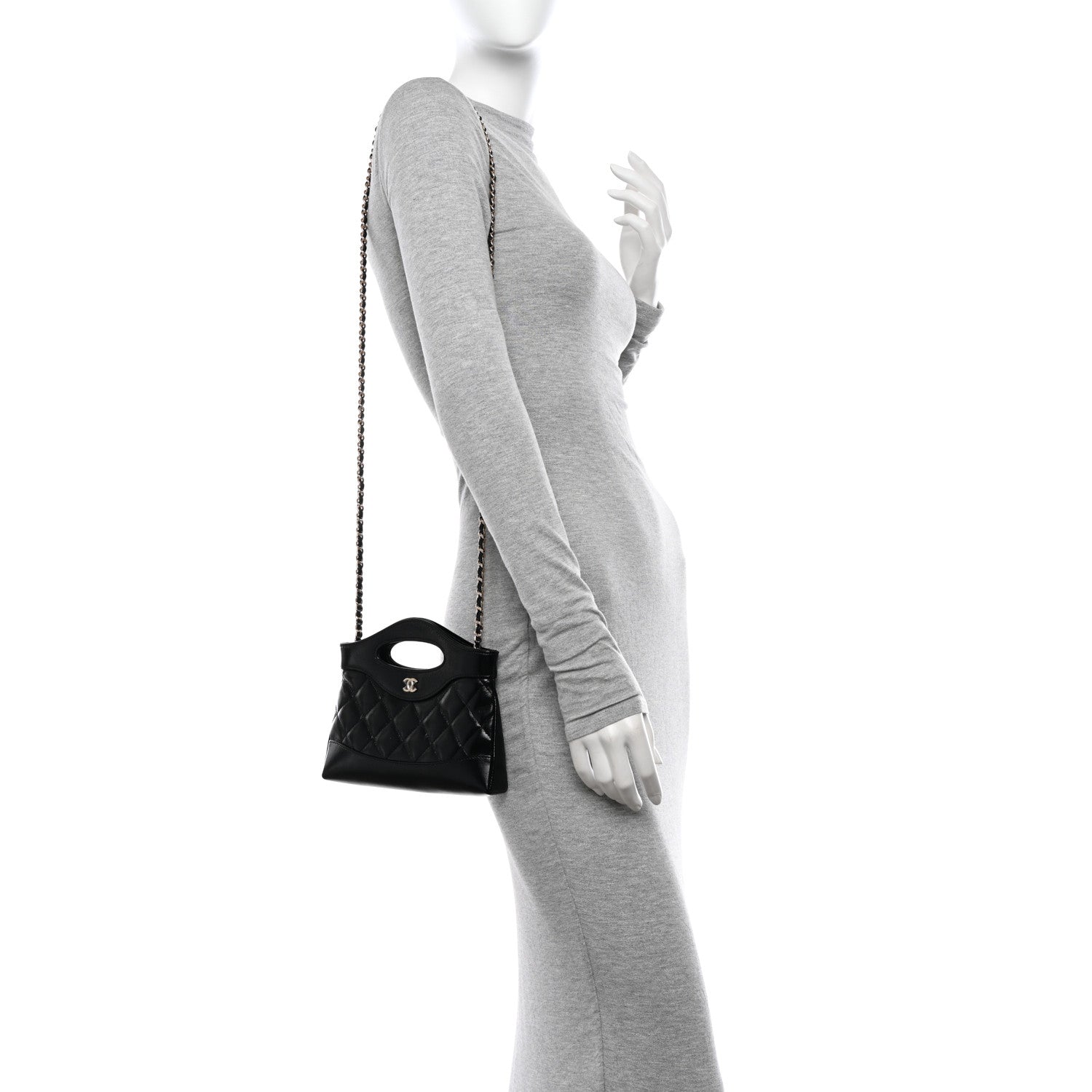 Chanel Shiny Crumpled Calfskin Quilted Nano 31 Shopping Bag Black 2 of 11