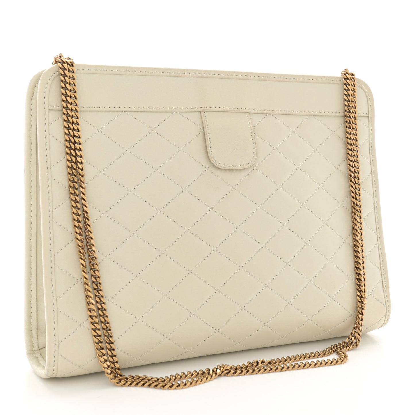 Lambskin Quilted Monogram Baby Victoire Chain Clutch Blanc Vintage
