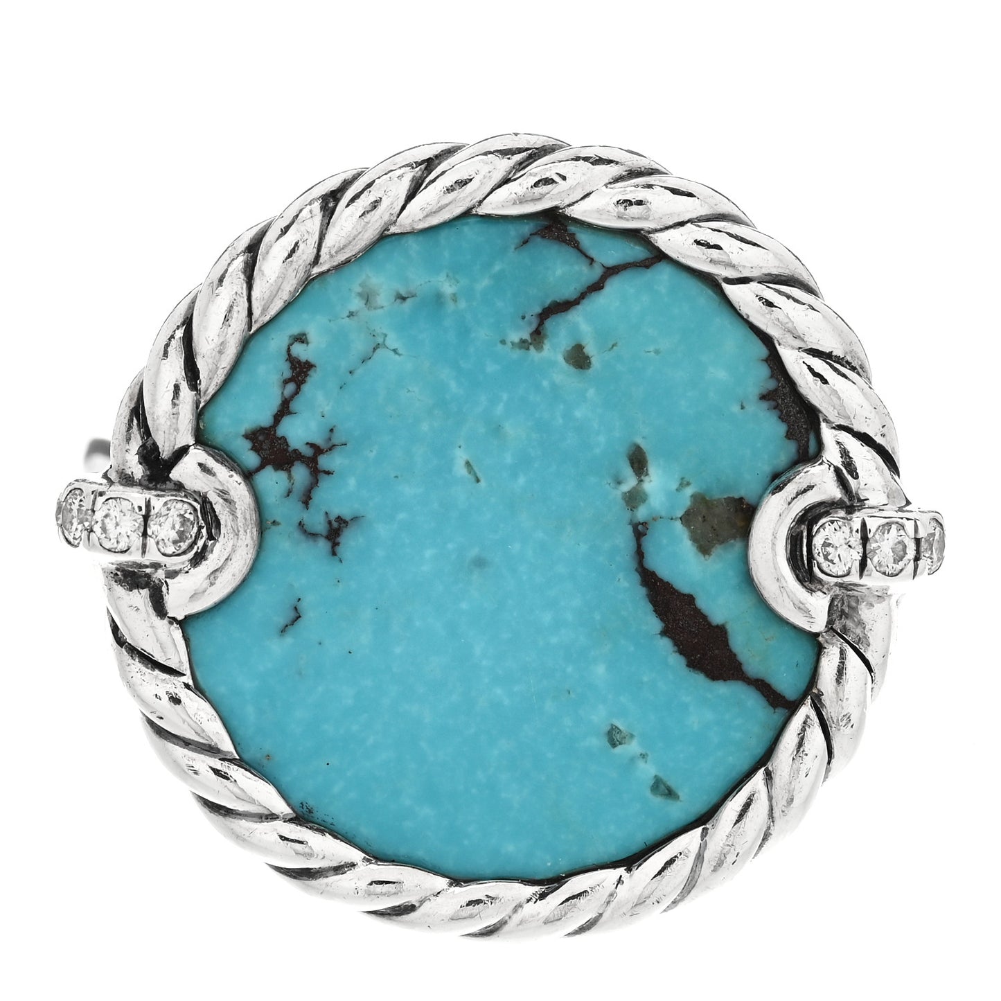 Sterling Silver Diamond Turquoise 18mm DY Elements Ring 53 6.5