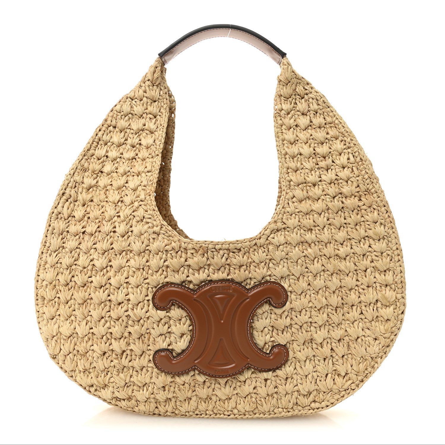 Celine Raffia Calfskin Triomphe Panier Hobo Bag Natural Tan