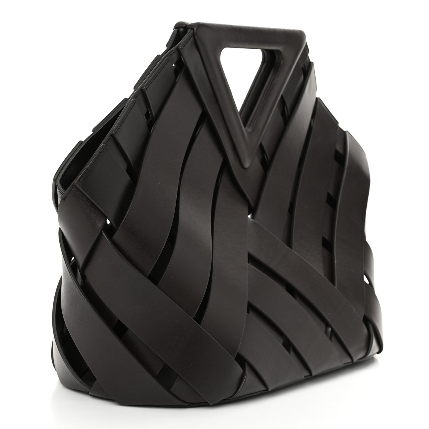 Calfskin V Woven Drawstring Tote Dark Brown
