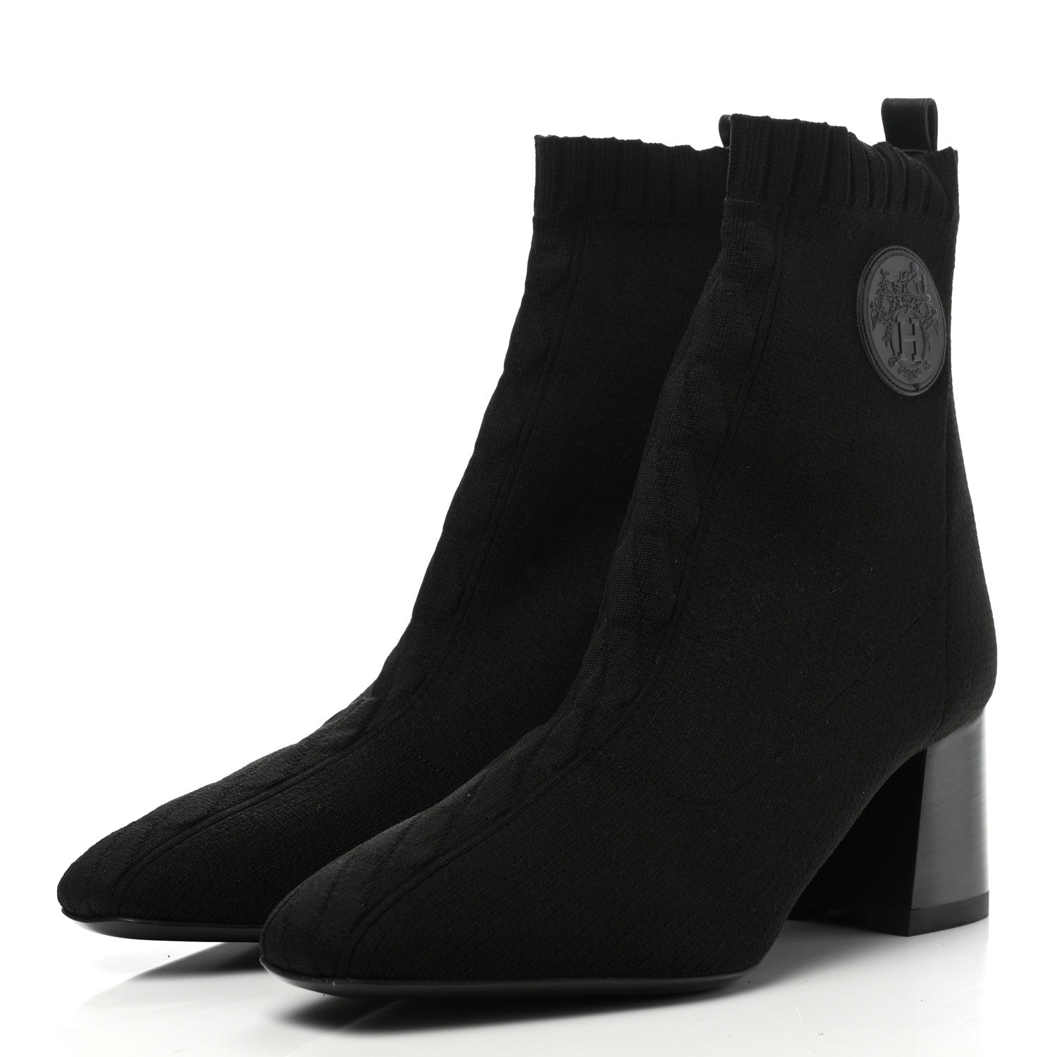 Hermes Knit Calfskin Volver Ankle Boots 39 Black 3 of 7