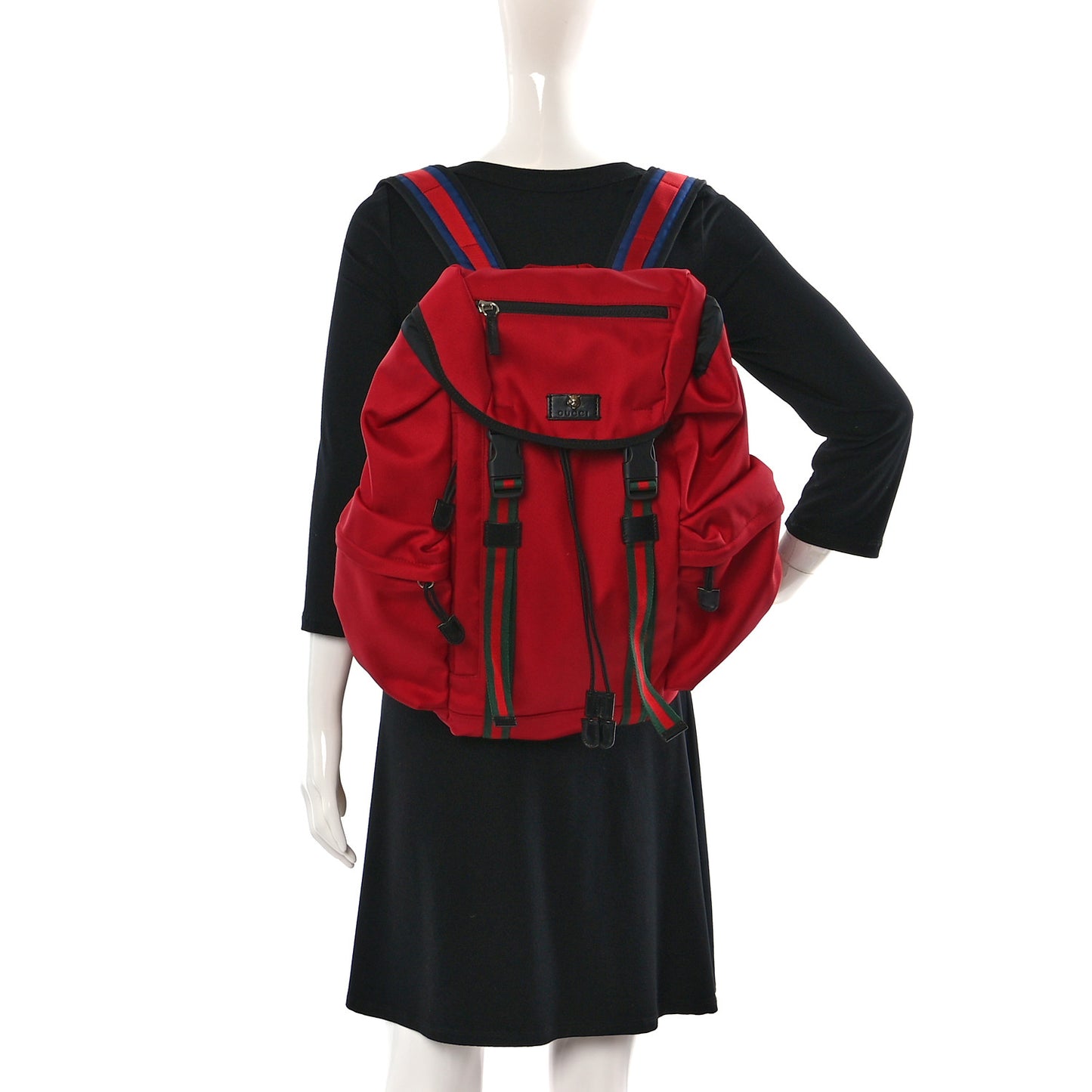 Techno Canvas Web Double Buckle Backpack Red