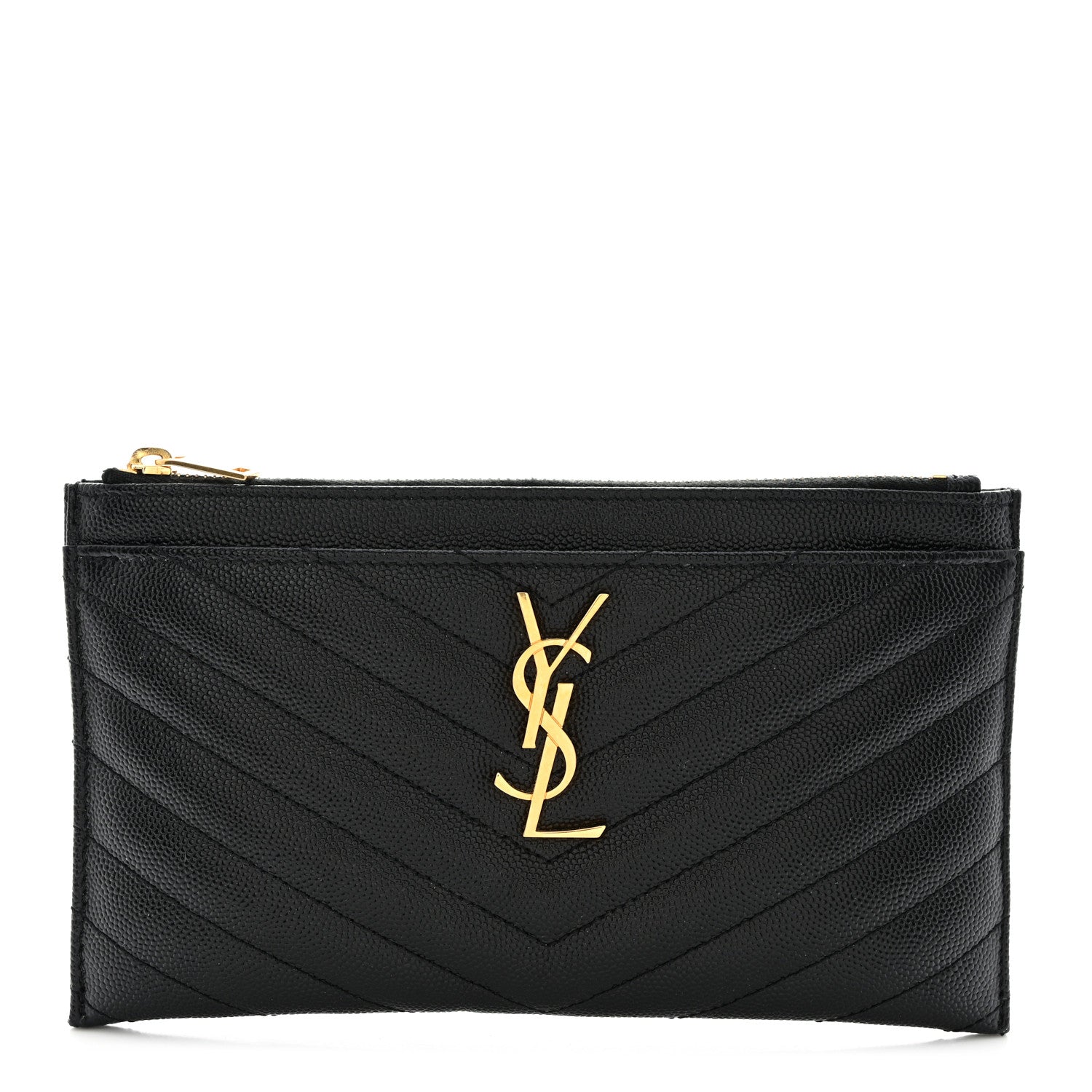 Saint Laurent Grain De Poudre Chevron Monogram Bill Pouch Black 1 of 7
