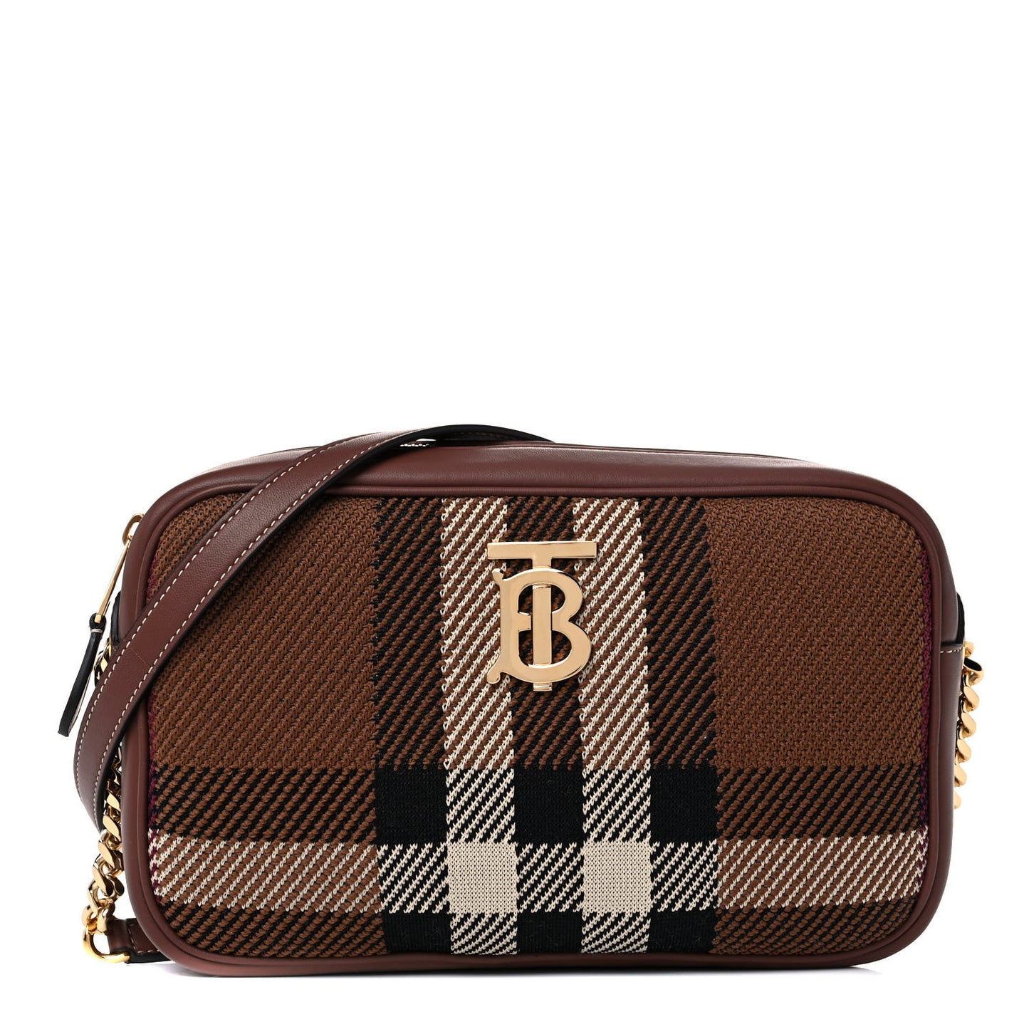 Calfskin Check Small Lola Camera Bag Dark Birch Brown