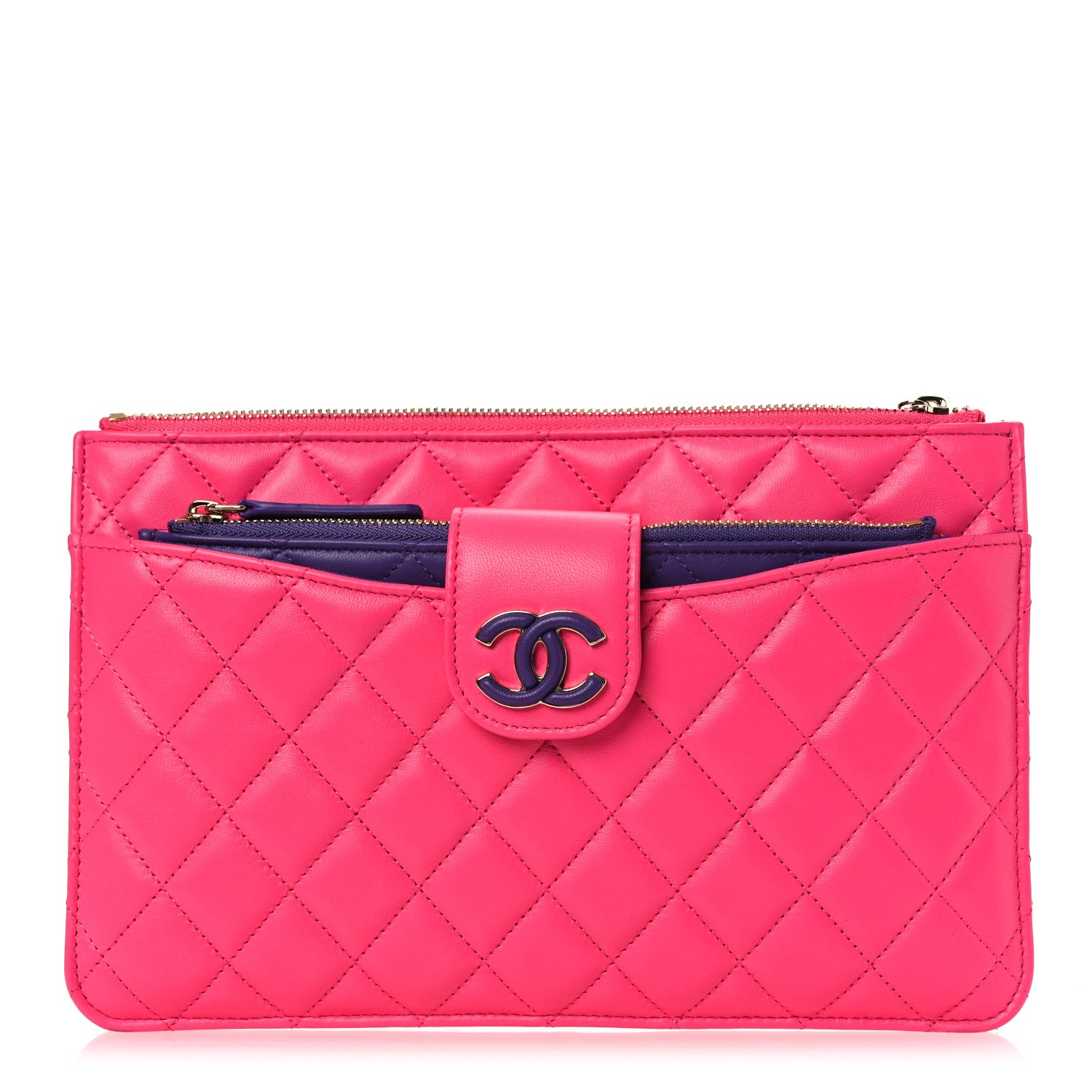 Chanel Lambskin Quilted Sunset Boulevard Pouch Case Pink Purple