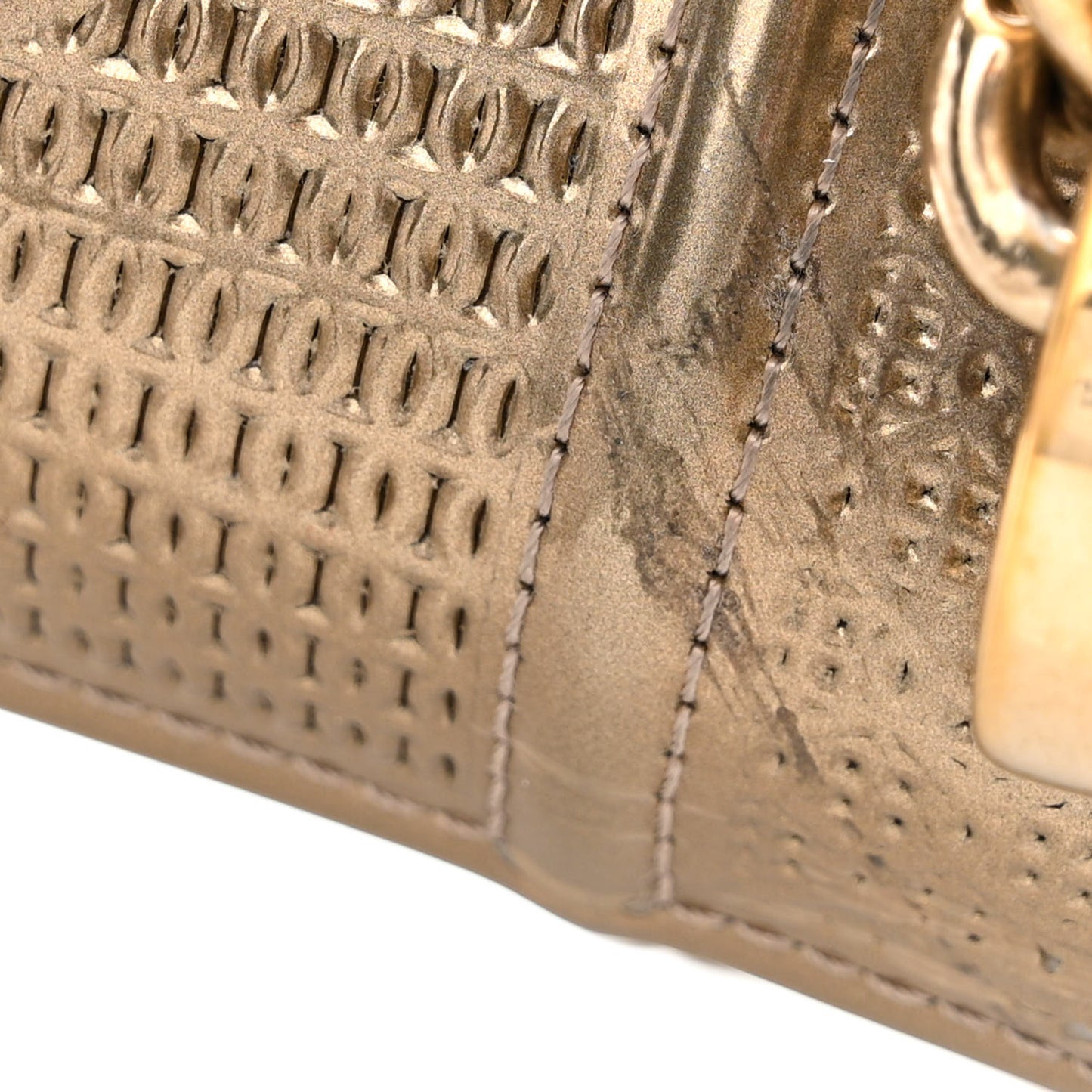 Metallic Patent Micro-Cannage Medium Diorama Flap Bag Gold