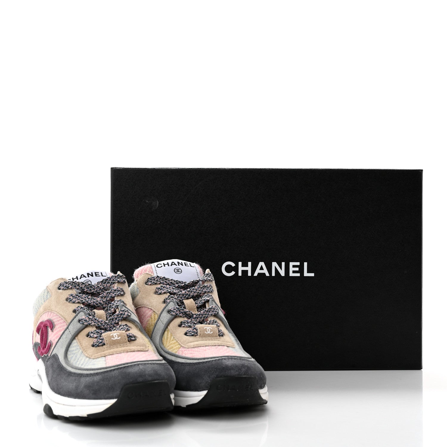 Chanel Tweed Suede CC Sneakers 36 Grey Pink Multicolor 12 of 12