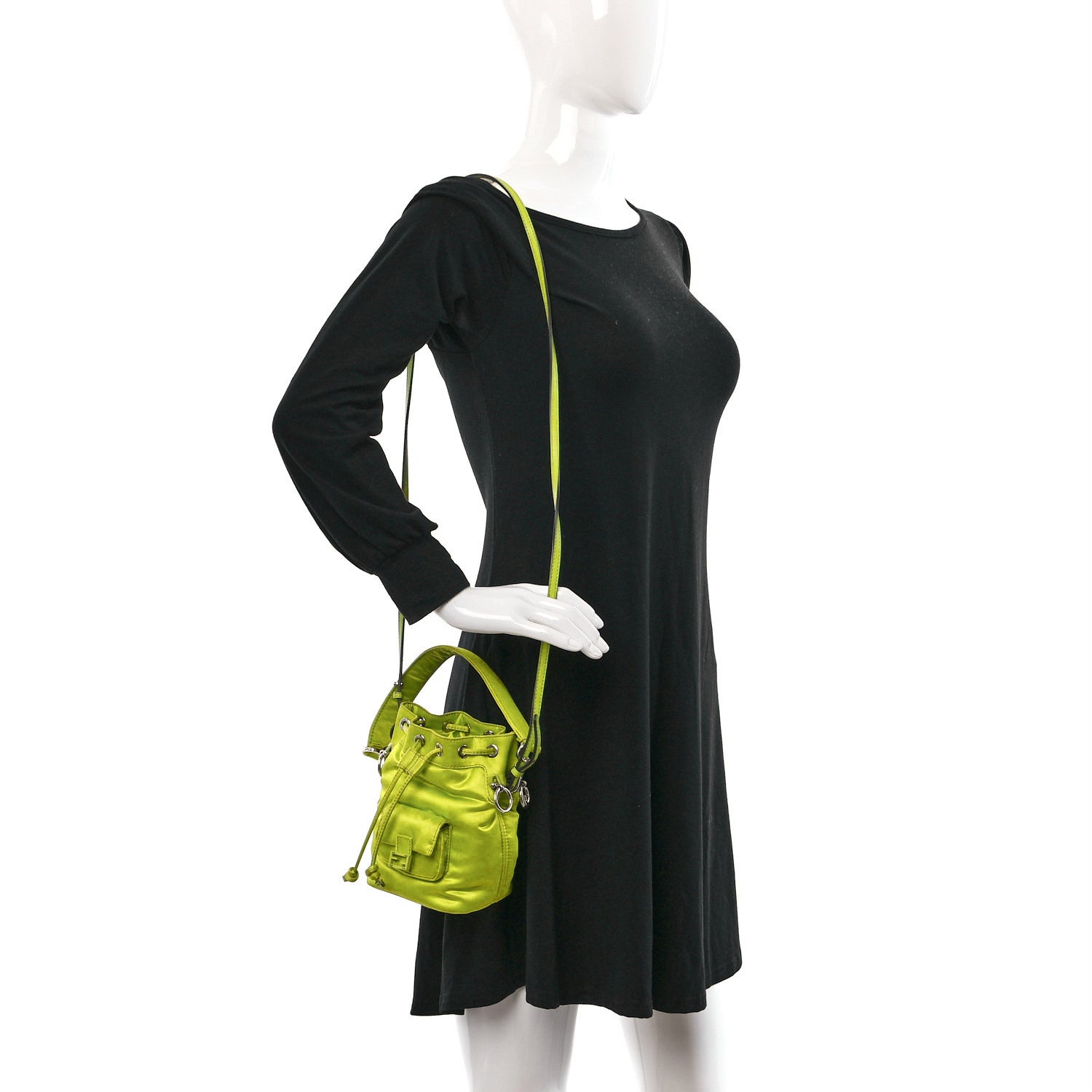 Fendi Nylon Ninfa Vitello King Cuoio Mini Mon Tresor Bucket Bag Wasabi 9 of 9