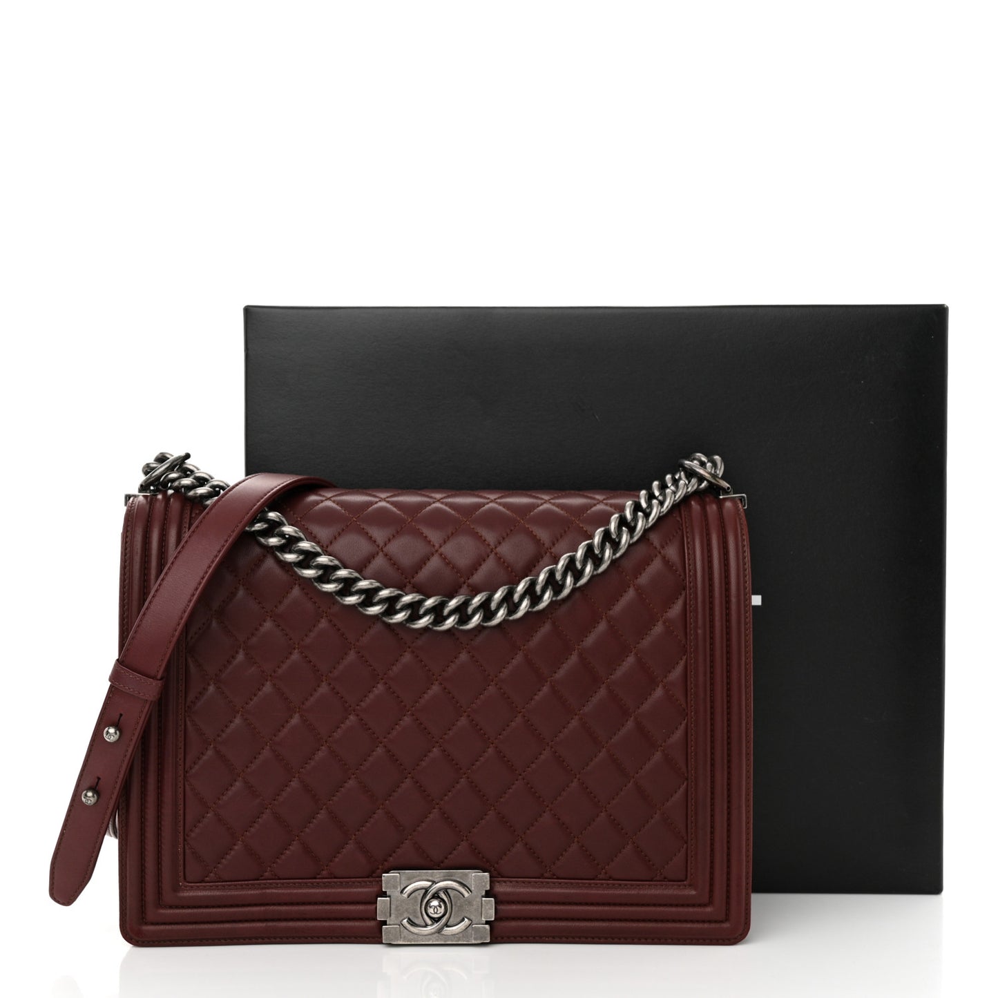 Lambskin Quilted Large Boy Flap Dark Red
