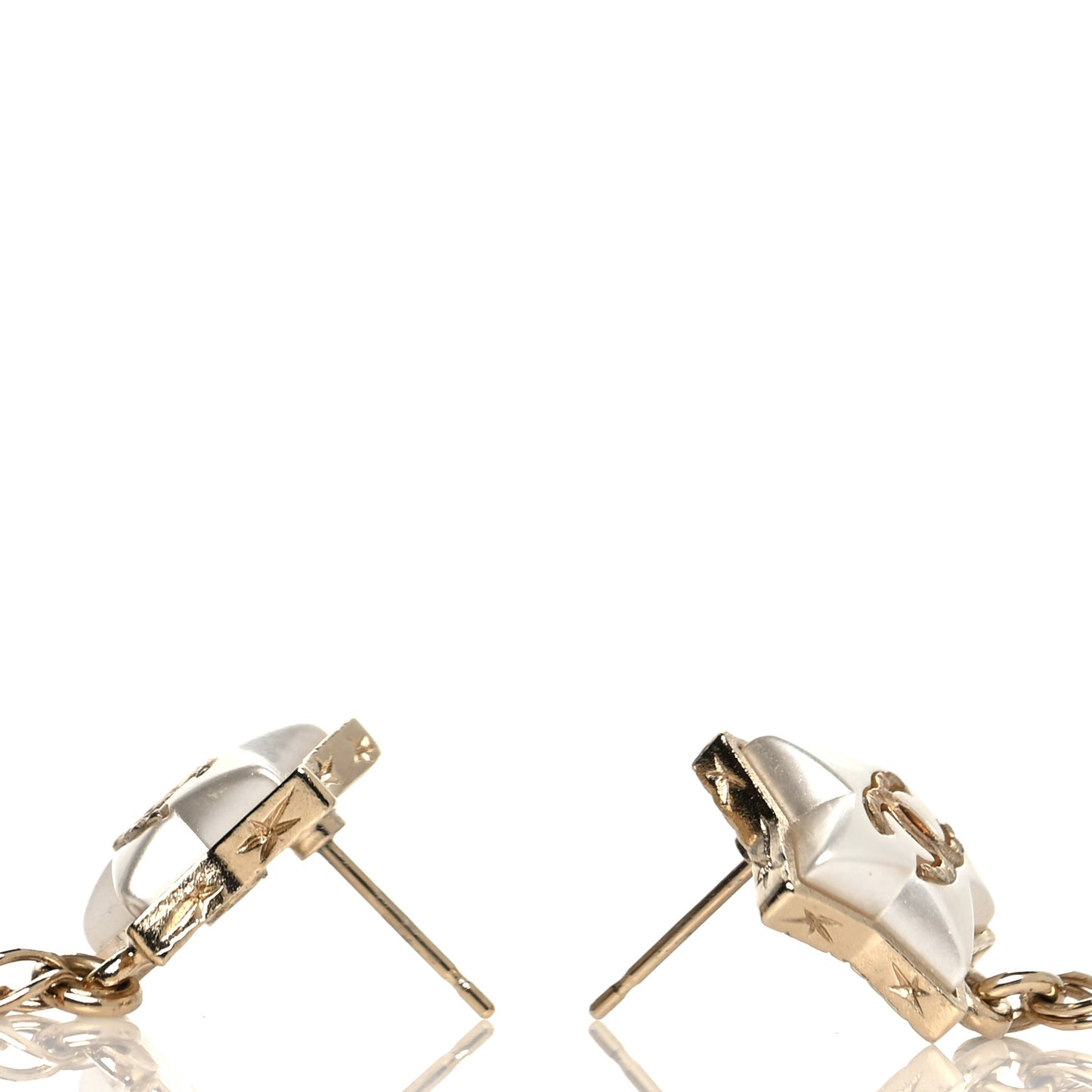 Crystal Pearl Resin CC Star Dangle Earrings Gold