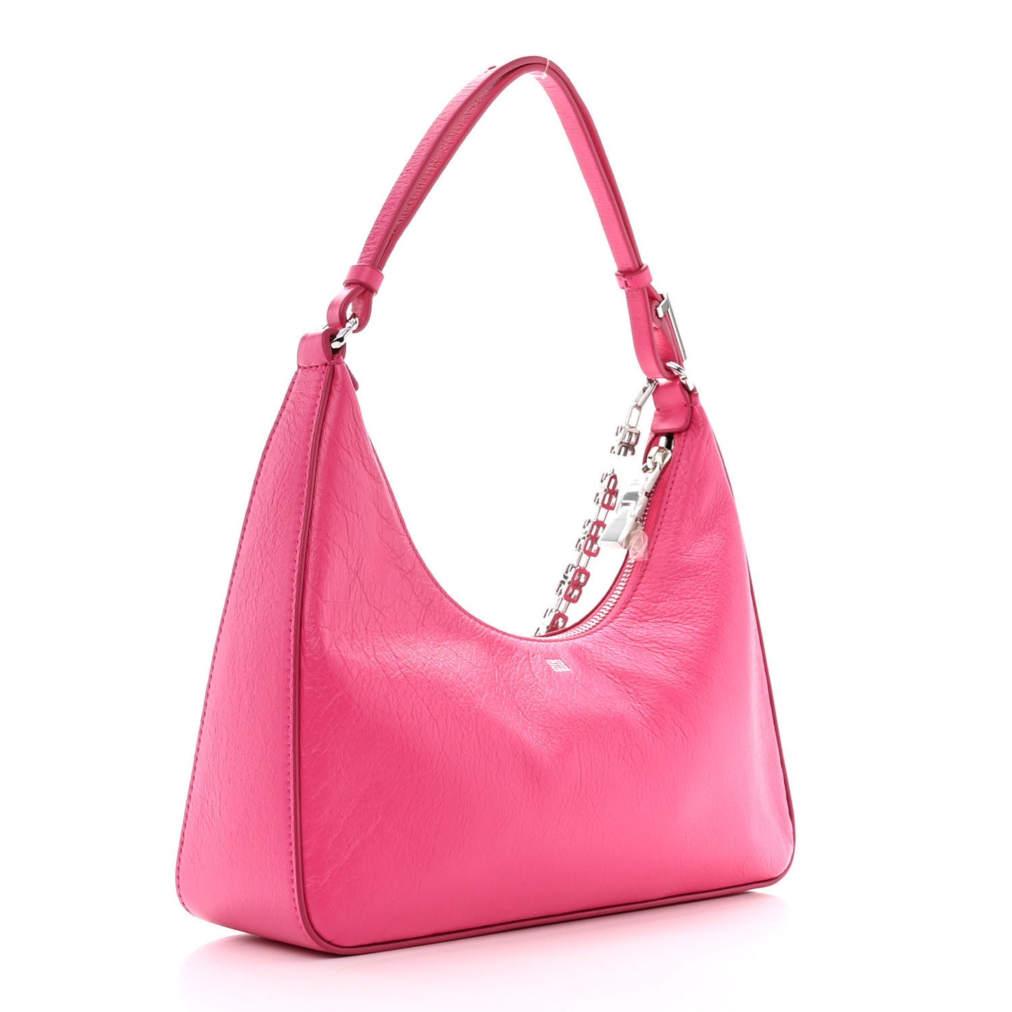 Tumbled Calfskin Small Moon Cut Out Shoulder Bag Neon Pink