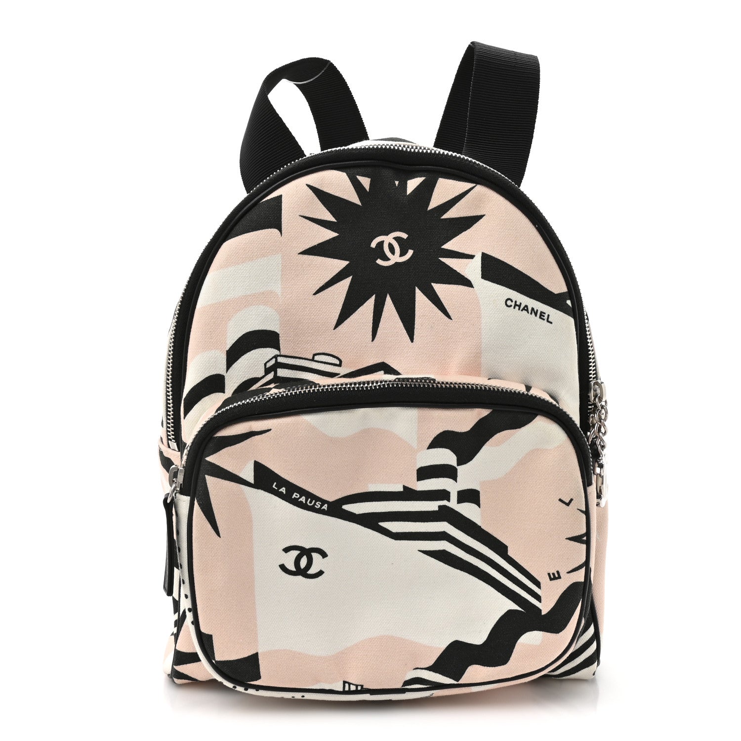 Chanel Canvas Cruise La Pausa Print Backpack Pink White Black