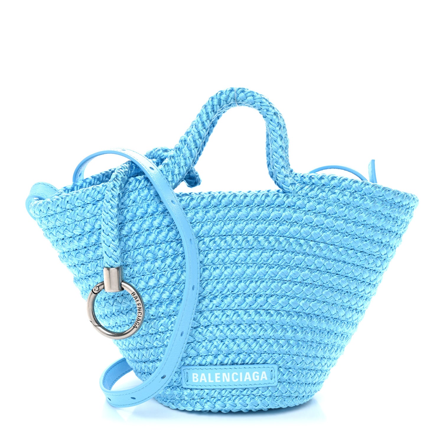 Balenciaga Nylon Lambskin Woven Mini Ibiza Basket With Strap Azur