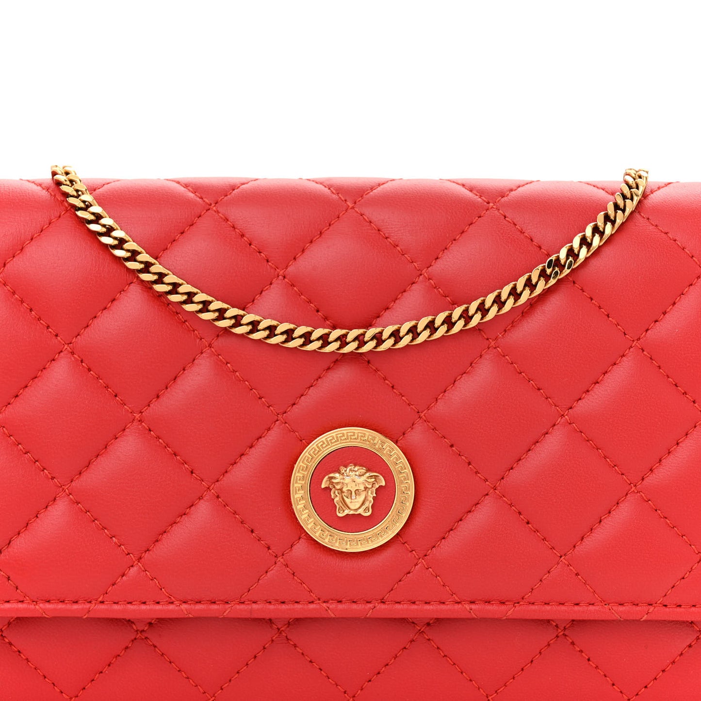 Lambskin Quilted Medusa Wallet On Chain Crossbody Red