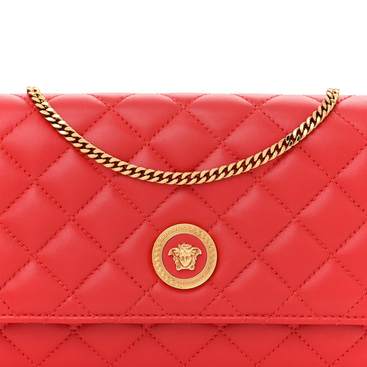 Versace Lambskin Quilted Medusa Wallet On Chain Crossbody Red 8 of 16