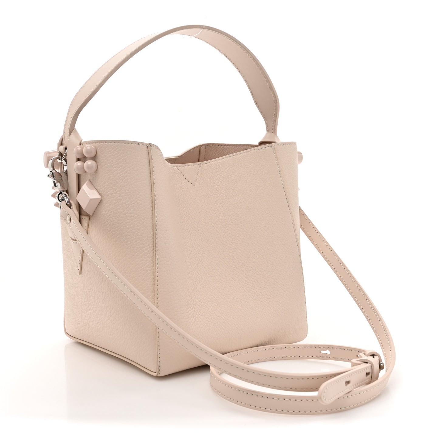 Calfskin Spiked Mini Cabachic Mini Bucket Bag Leche