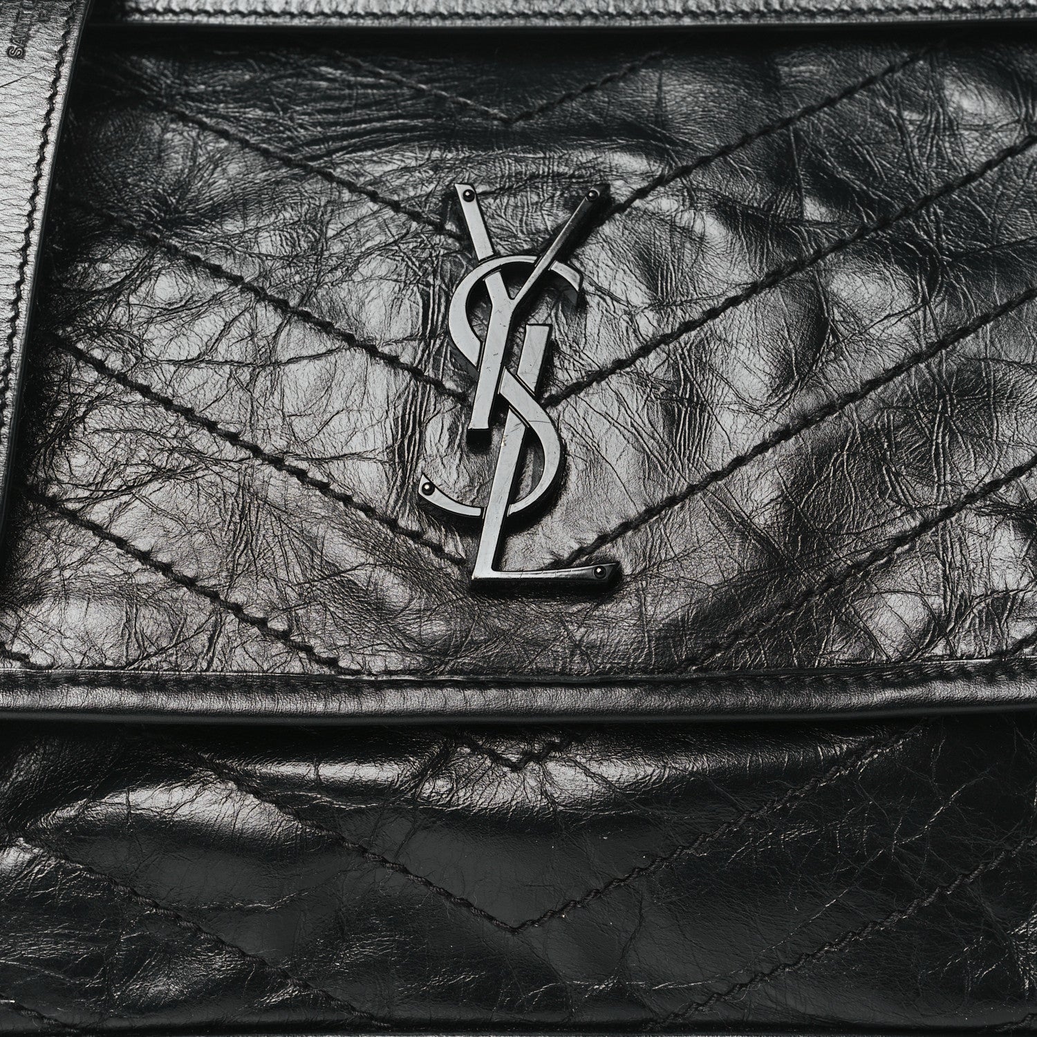 Saint Laurent Crinkled Calfskin Matelasse Monogram Medium Niki Chain Satchel Black 7 of 10