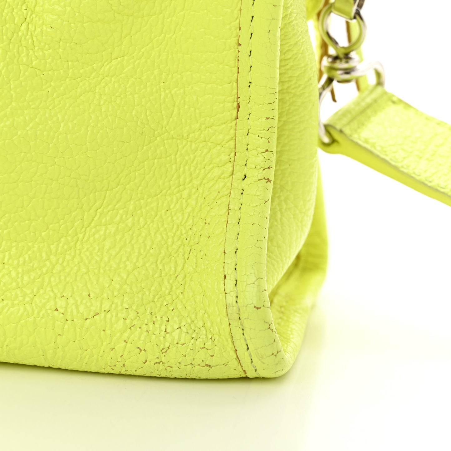 Chevre Silver Metallic Edge Hardware Mini City Acid Green